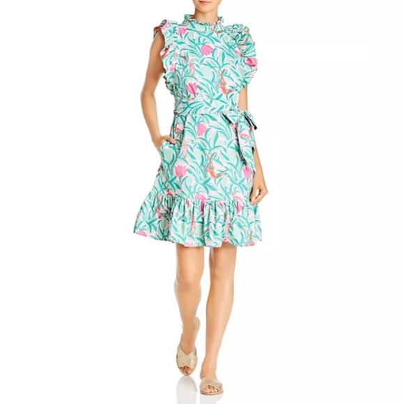 Banjanan Bulbul Tulip & Bird Print Mini Dress Size Small - Picture 2 of 13